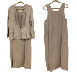 FLAX by Jeanne Engelheart 2 Piece Set sz Medium Dress and Jacket Earthy Tan